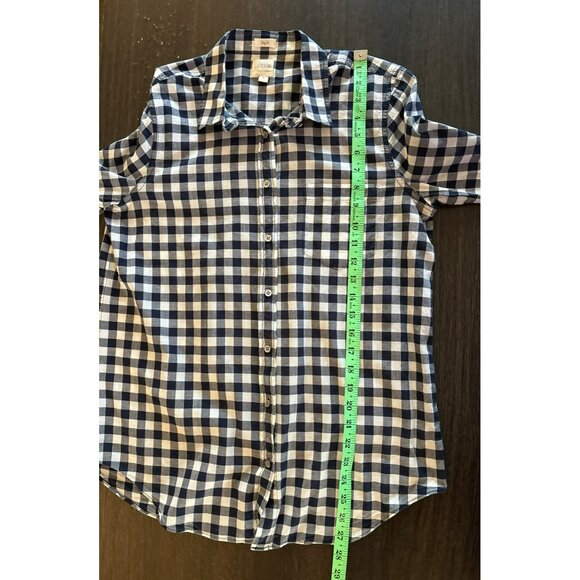 J. Crew Factory Boyfit White Navy Blue Gingham Button Down Size M - Picture 5 of 5